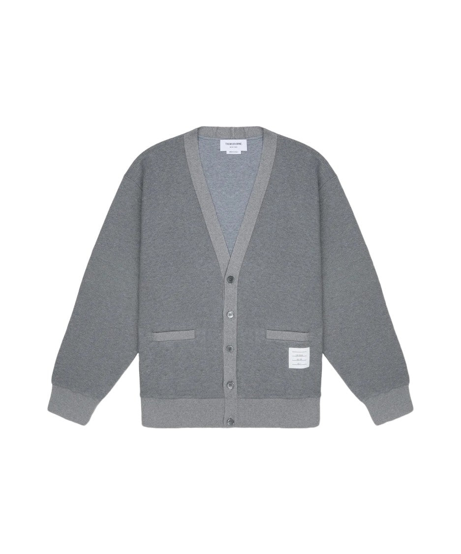 Thom Browne Grey Knit Cardigan With V-Neckline And Button-Down Front