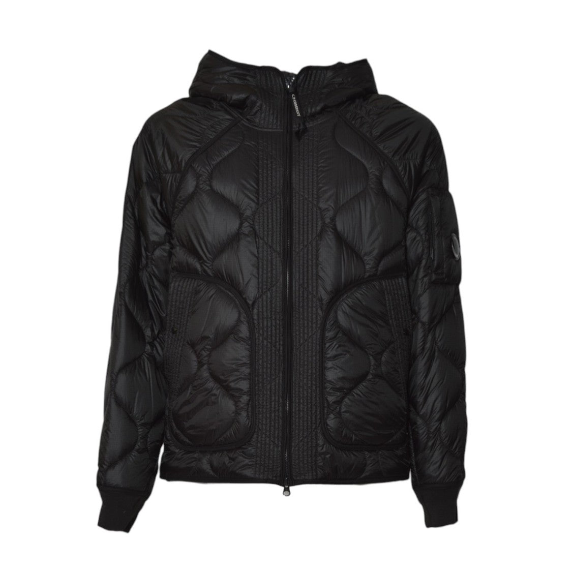 C.P. Company Quilted Hooded Jacket With Zippered Pockets And Textured Design