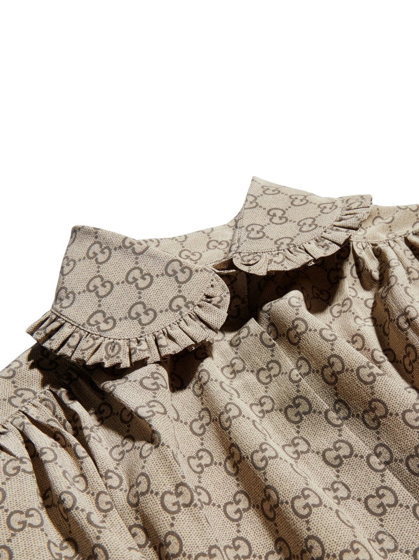 Gucci Beige Gg Print Silk Crêpe De Chine Shirt