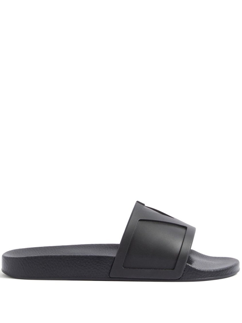 Valentino Garavani Maxi Vlogo Signature Black Slipper With Moulded Footbed