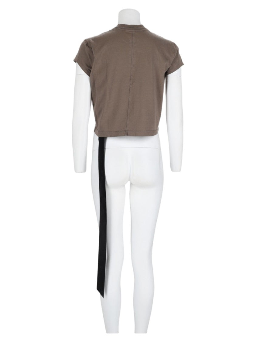 Drkshdw By Rick Owens Grey Cropped Boxy Asymmetrical Cotton T-Shirt