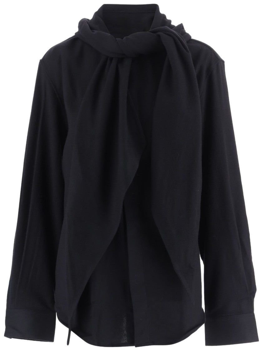 Alainpaul Black Scarf-Style Collar Cotton Shirt