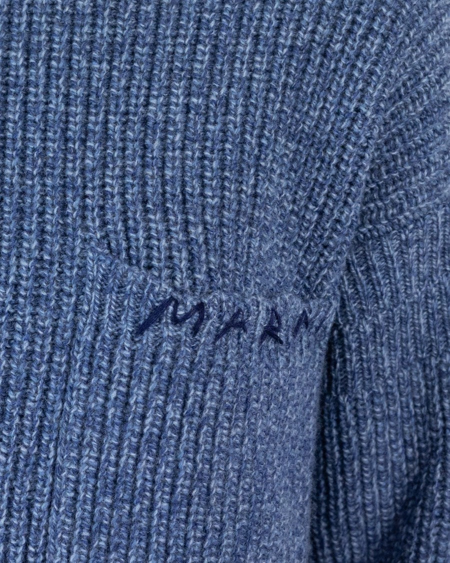 Marni Mouliné Blue Wool Sweater With Embroidery