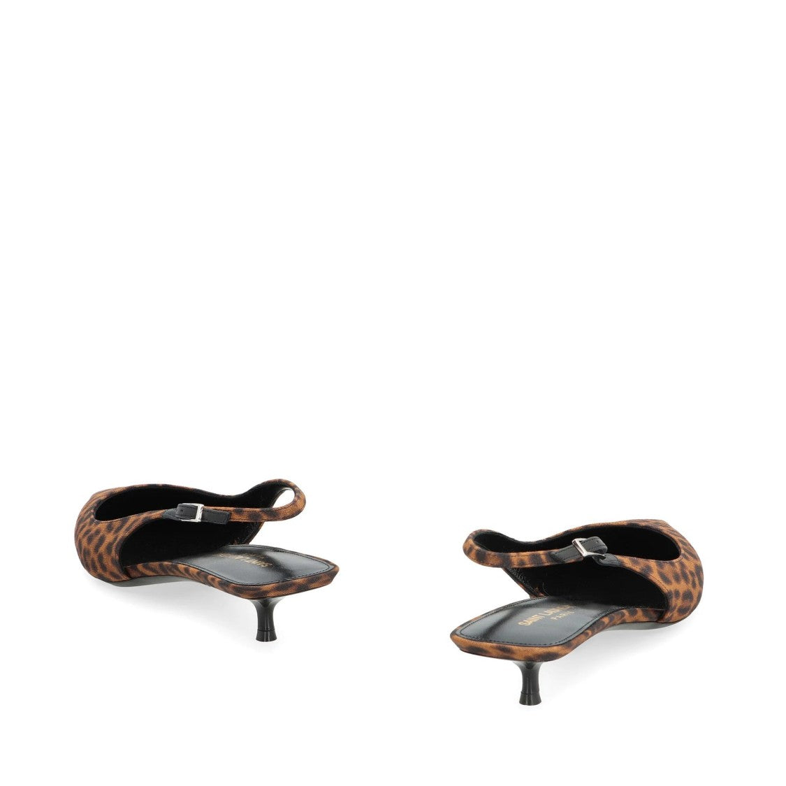 Saint Laurent Leopard Print Slingback Pumps With Adjustable Buckle