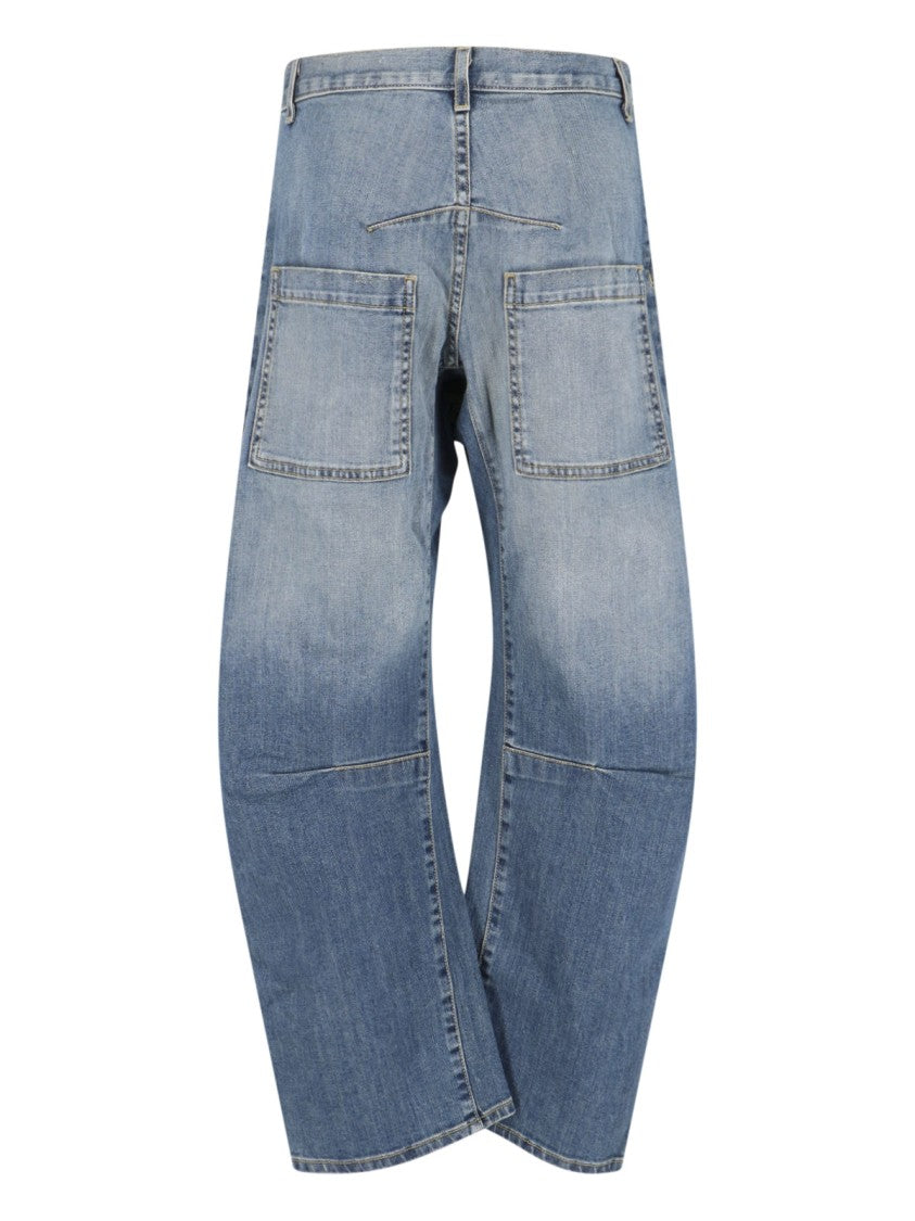 Nili Lotan Blue Shon Cotton Denim Rounded-Leg Jeans