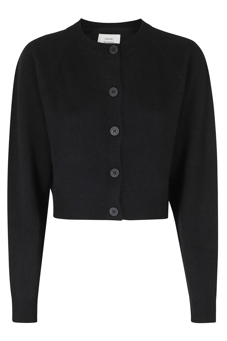 Loulou De Saison Black Heike Cropped Raglan Cashmere Cardigan