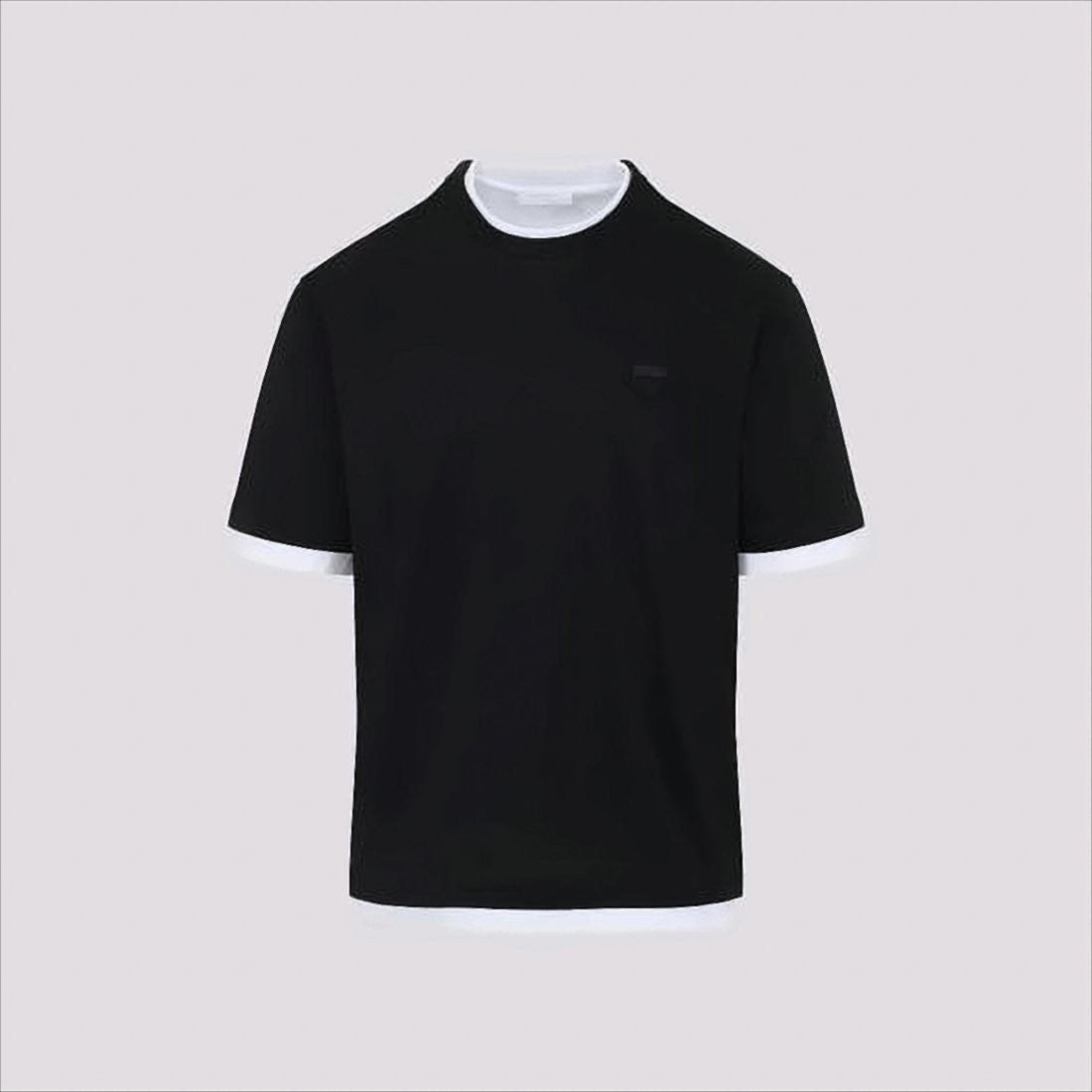 Prada Black Short-Sleeve T-Shirt With Contrasting White Trim