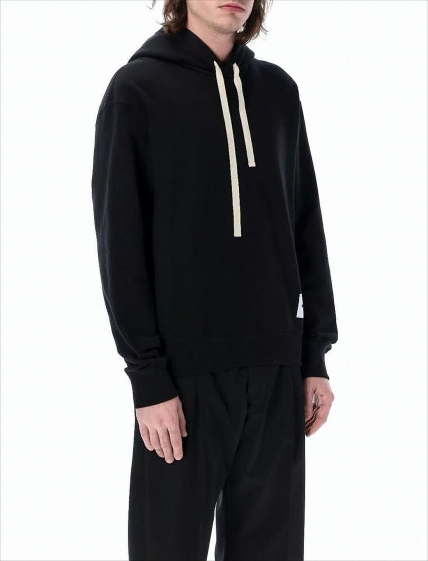 Jil Sander Minimalist Black Hoodie With Off-White Drawstrings