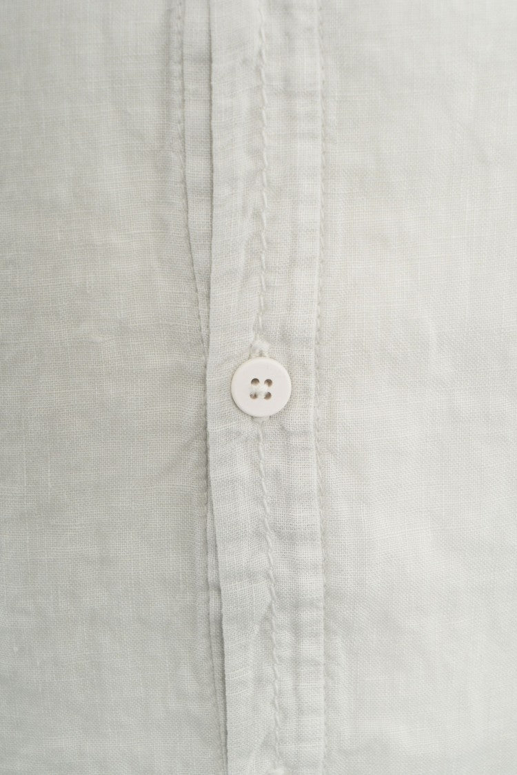 Transit Mandarin Collar White Linen Shirt