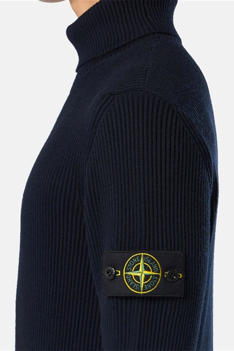 Stone Island Navy Virgin Wool Ribbed Turtleneck Sweater