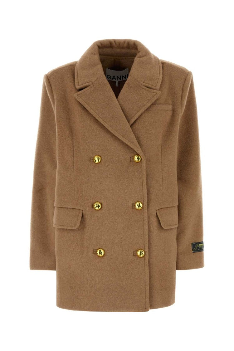 Ganni Camel Wool Blend Coat