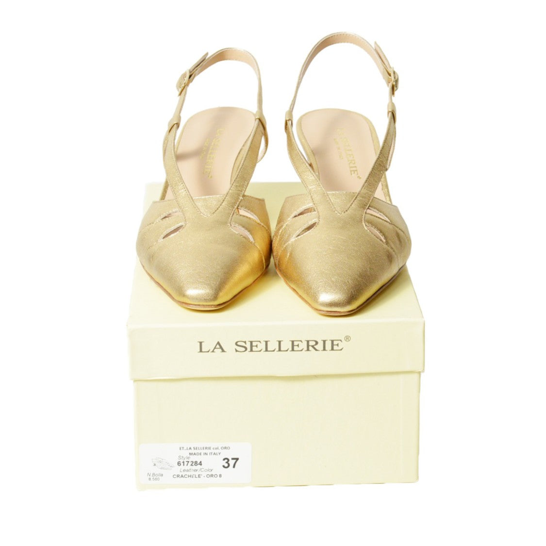 La Sellerie Gold Crackle Leather Slingback With Perforation
