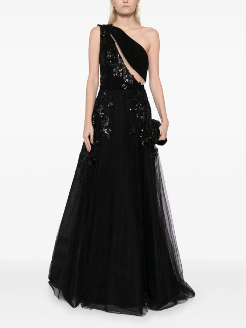 Saiid Kobeisy Tulle Beaded Dress With Floral Beading