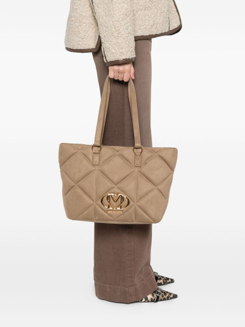 Love Moschino Quilted Brown Shopper Bag With Gold-Tone Logo