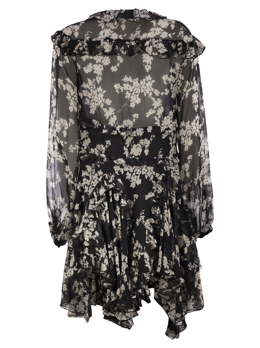 Elisabetta Franchi Printed Silk Voile Dress With Ruffles