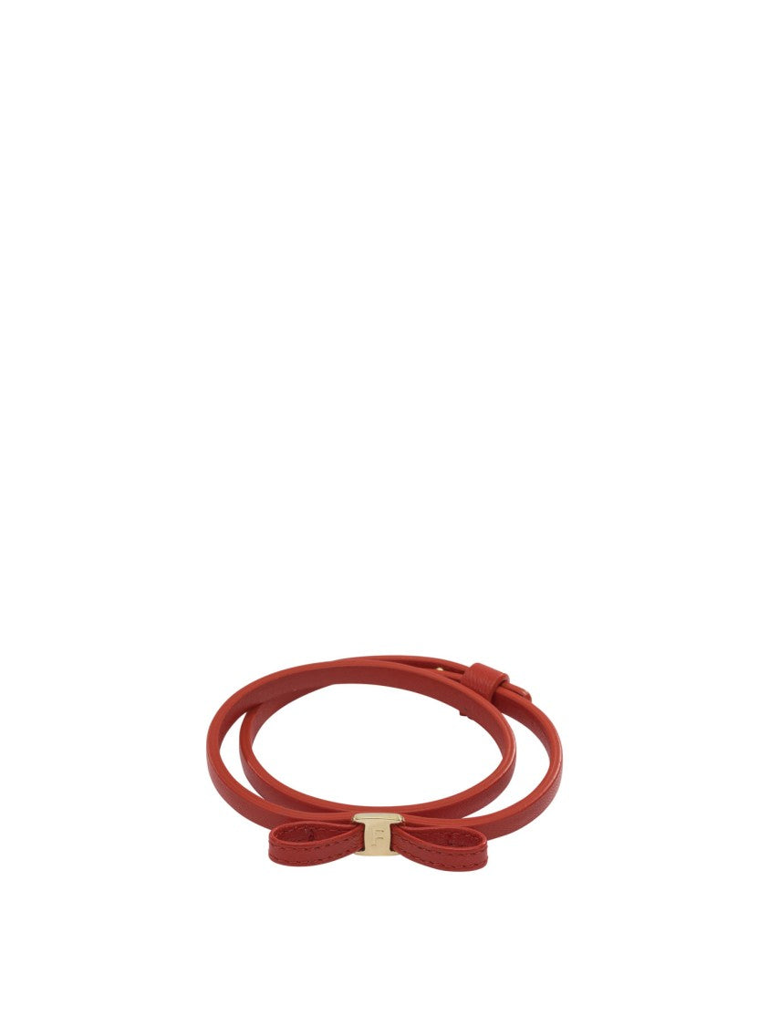 Ferragamo Refined Leather Belt With Bow Detail And Gold Accent