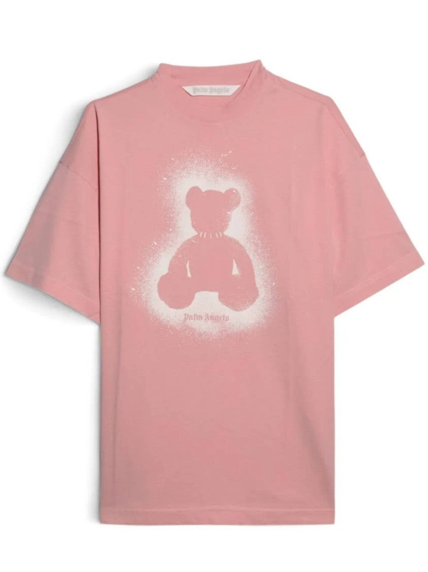 Palm Angels Pink Loose-Fit Spray Bear Cotton T-Shirt