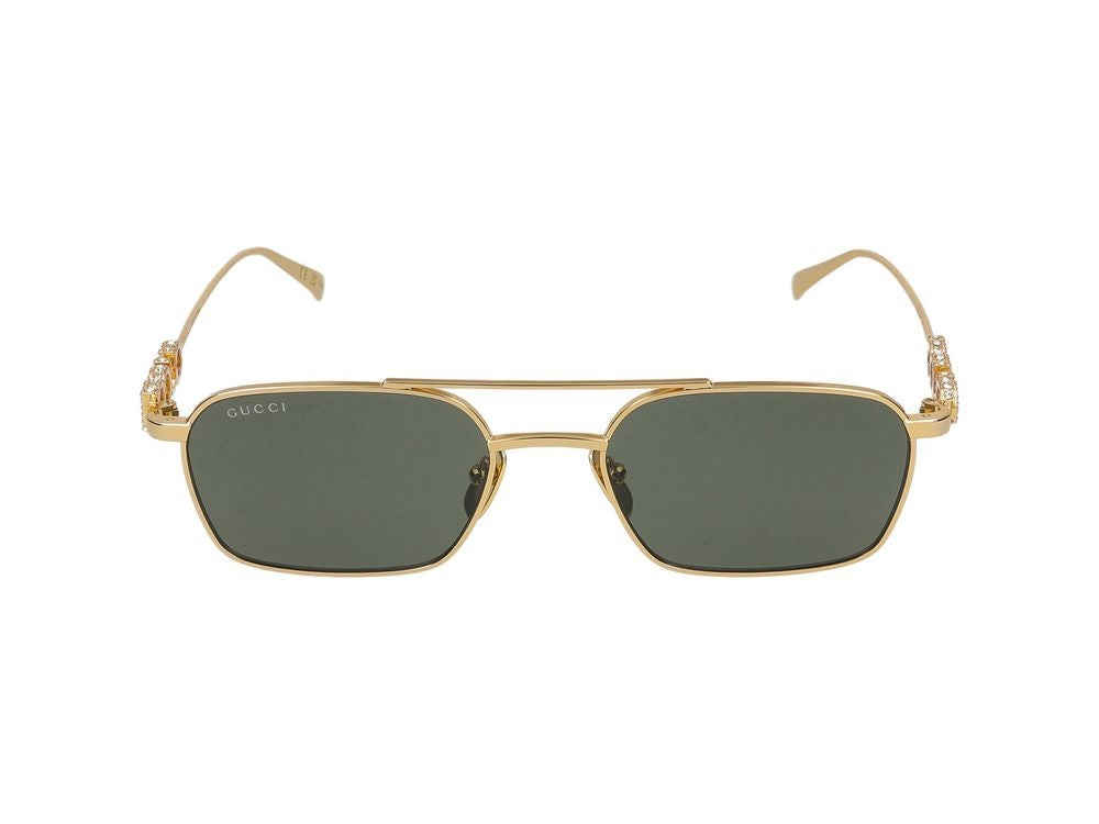 Gucci Gold Decorative Temples Square-Frame Metal Sunglasses