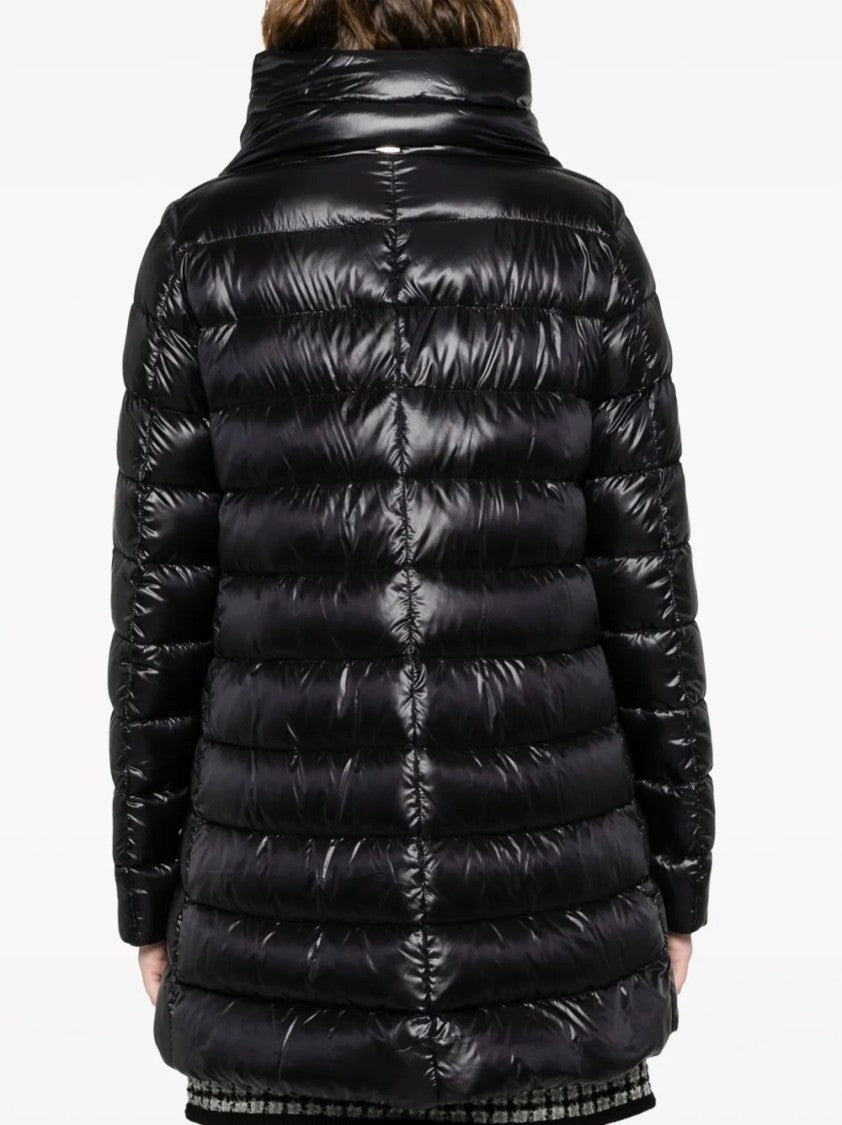 Herno Black High Collar Puffer Jacket With Horizontal Quilting