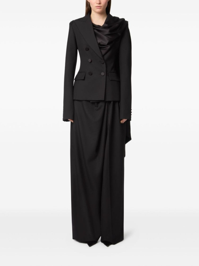 Nina Ricci Black Double Breasted Draped Scarf Jacket