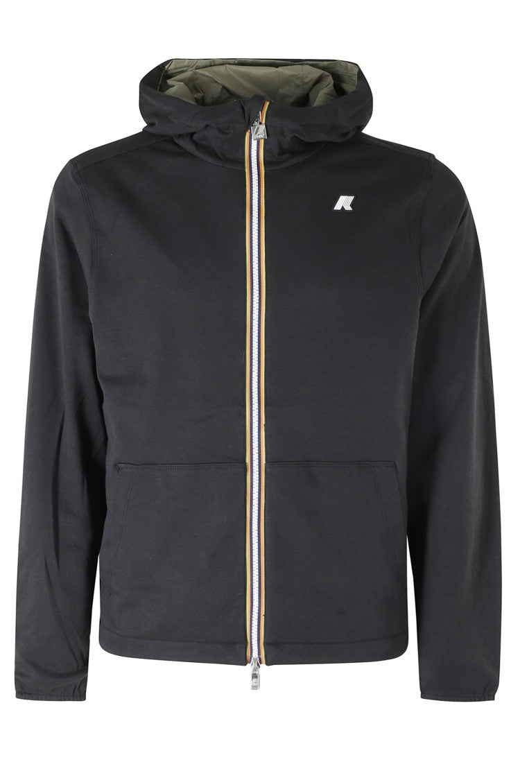 K-Way Black Green Jake Double Interlock Reversible Hooded Cotton Jacket