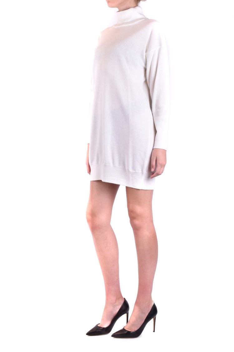 Dondup Cream Oversized Dress With High Neckline