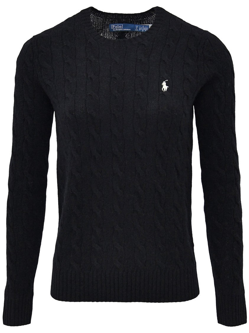 Polo Ralph Lauren Cable Knit Black Long Sleeve Pullover With Crew Neckline