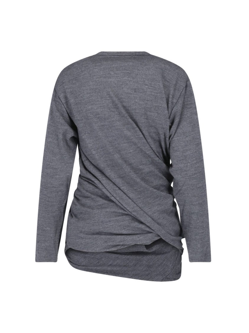 Junya Watanabe Textured Grey Wool Sweater With Draped Details