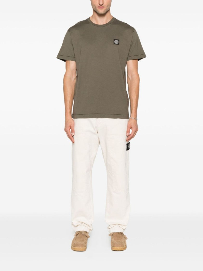 Stone Island Relaxed-Fit Olive Green Cotton T-Shirt