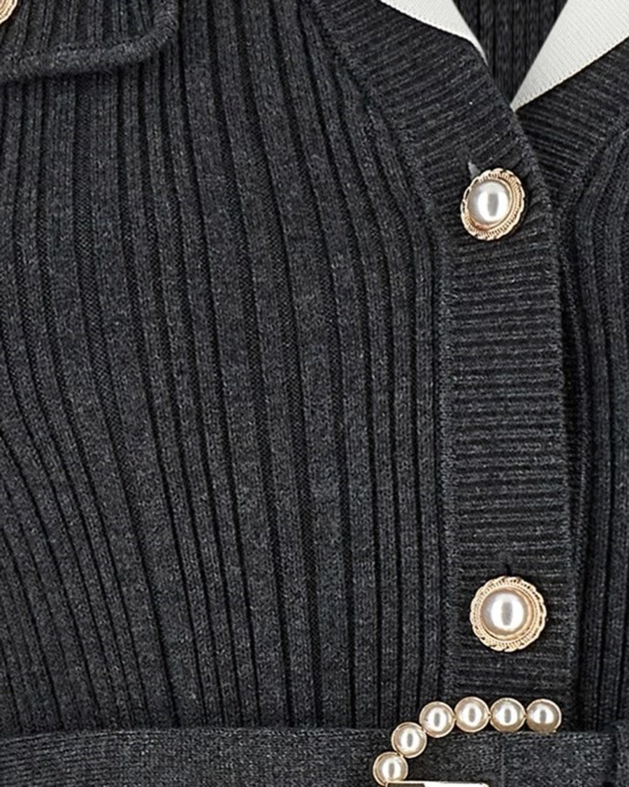 Self-Portrait Grey Ribbed Knit Cardigan