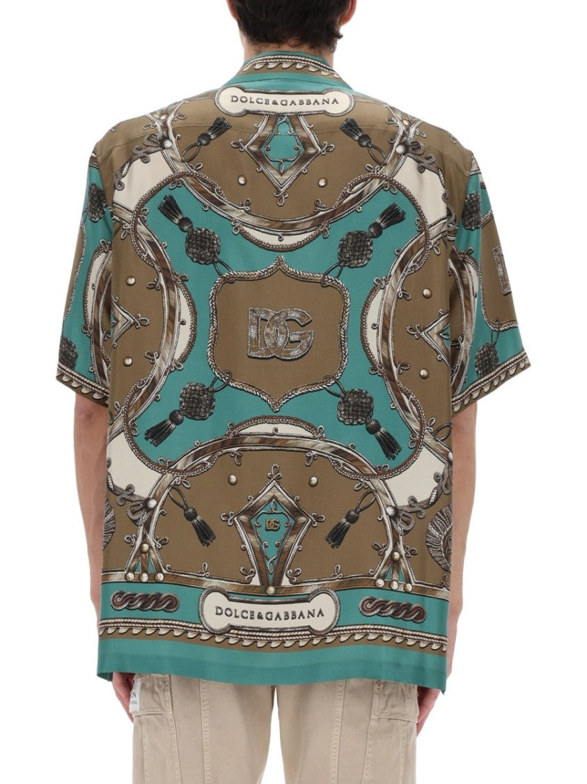 Dolce & Gabbana Teal Hawaii Silk Baroque Shirt