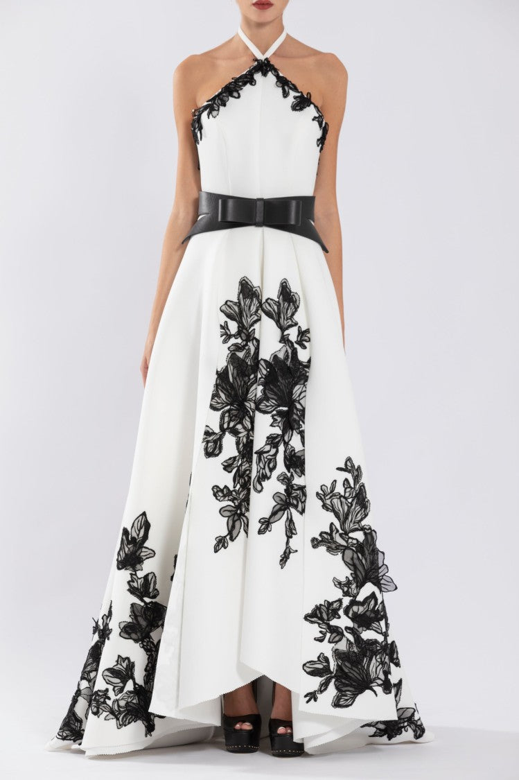 Saiid Kobeisy Neoprene High-Low Dress With Embroidery