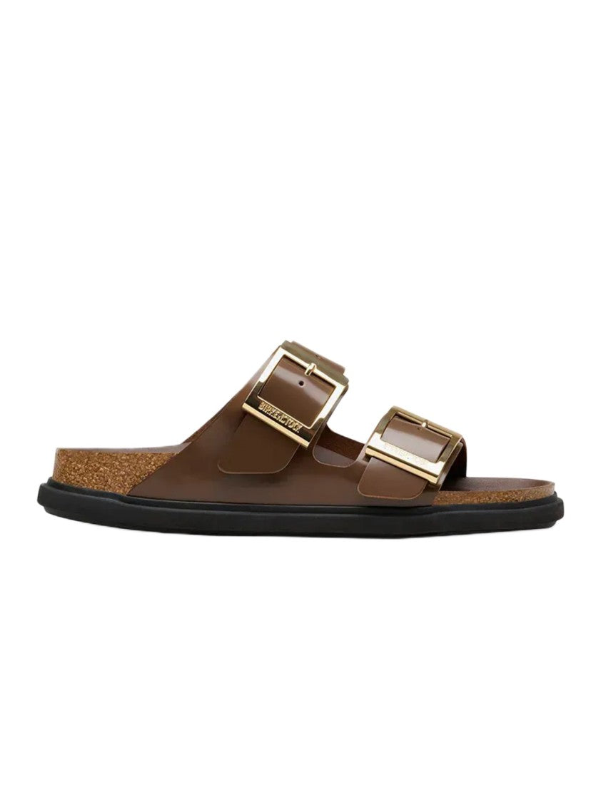 Birkenstock Brown Sandals With Gold-Tone Buckles And Contoured Footbed