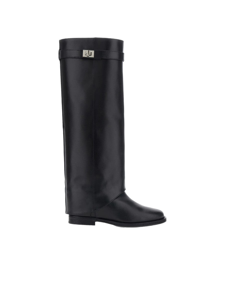 Via Roma 15 Santa Monica Pointed Toe Fold-Over Cuff Black Leather Boots