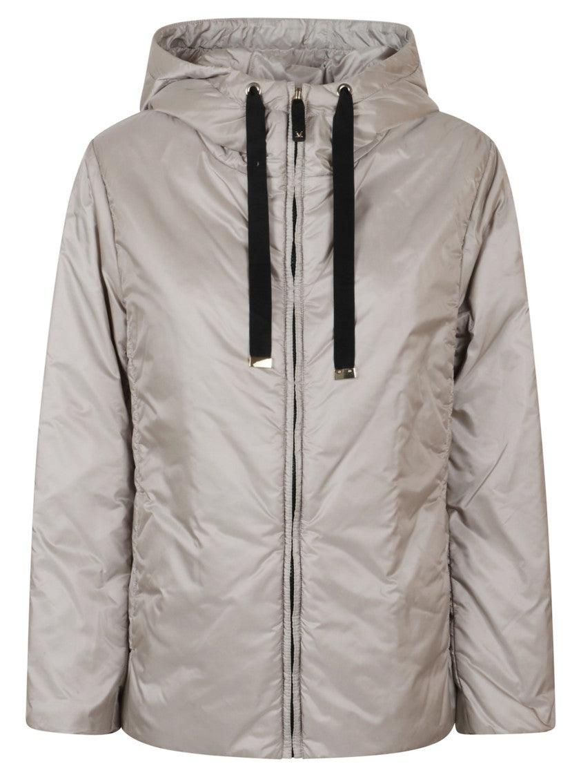 Max Mara Lightweight Grey Coat With Hood And Front Zip Closure