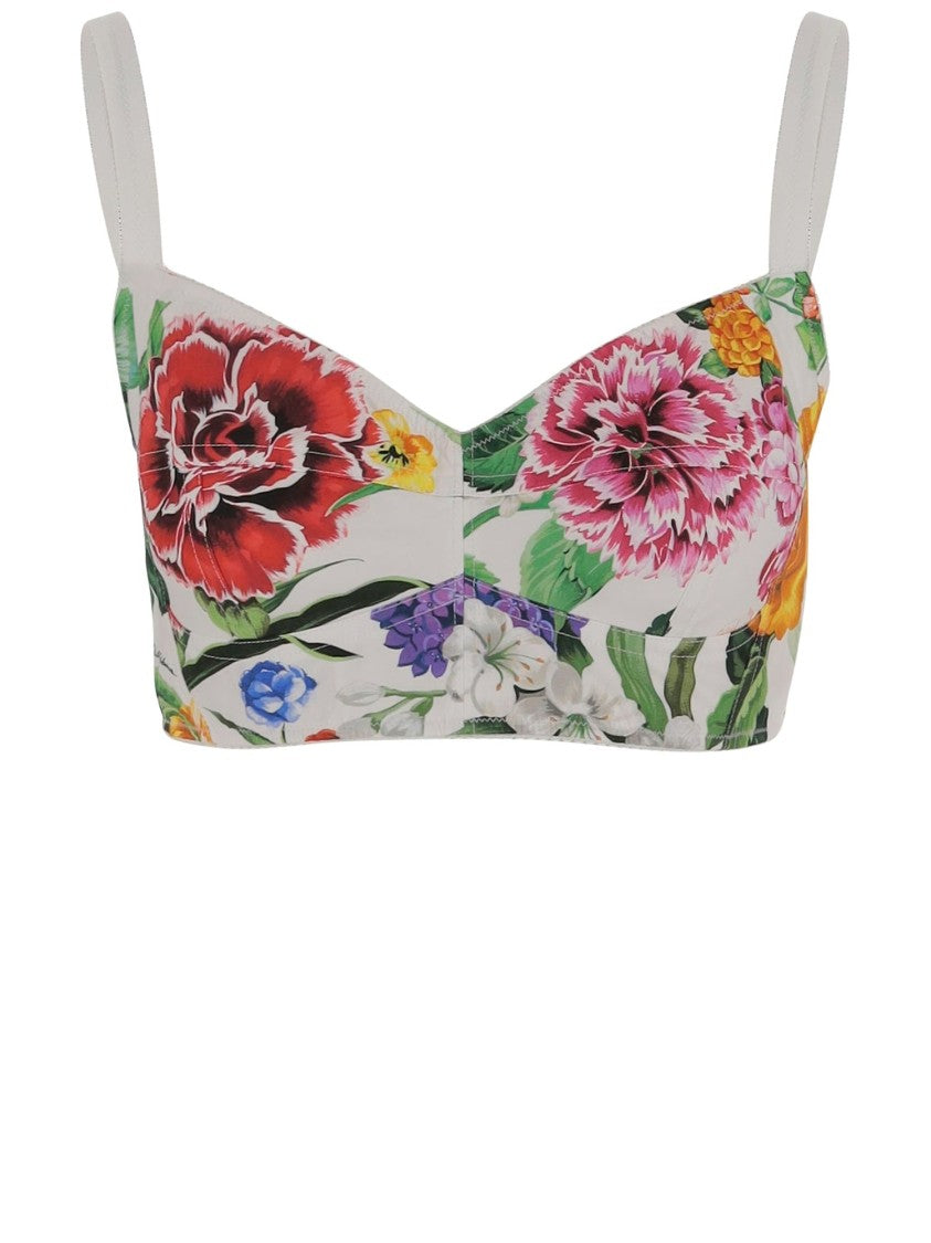 Dolce & Gabbana Stretch Cotton Blend Top With Floral Pattern