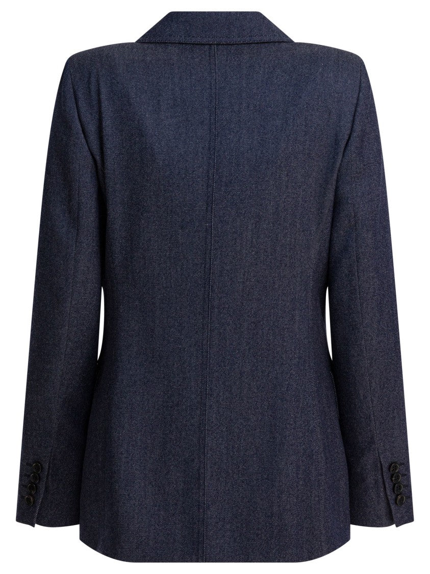 Max Mara Denim-Effect Double-Breasted Blazer With Tailored Dot Accents