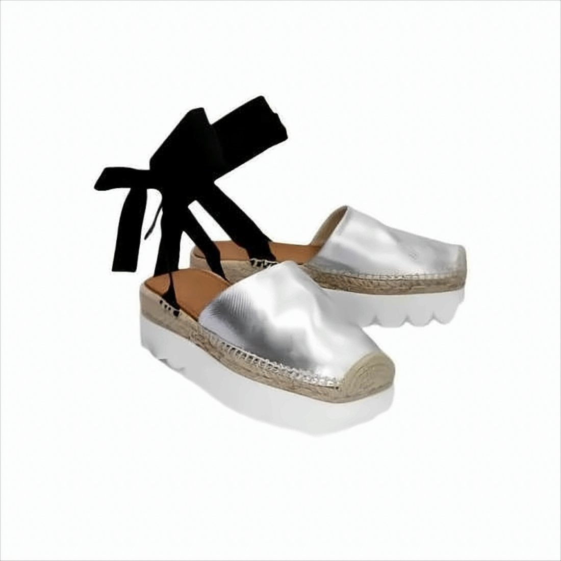 Marni Shiny Metallic Platform Sandals With Ankle Tie And Jute Midsole