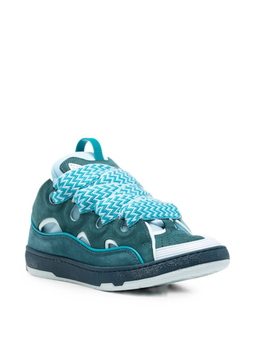 Lanvin Petrol Blue Low-Top Sneakers With Panelled Design