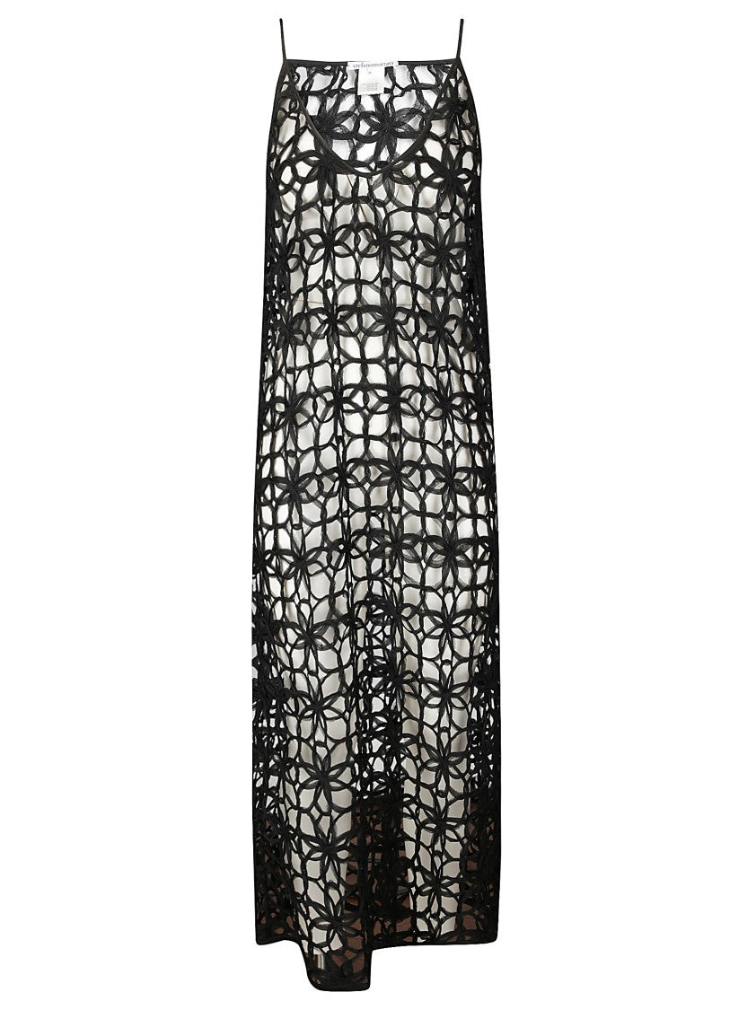 Stefano Mortari Black Long Dress With Fishnet Floral Embroidery