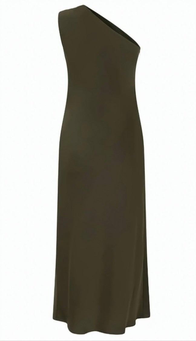 Max Mara Olive One Shoulder Midi Dress