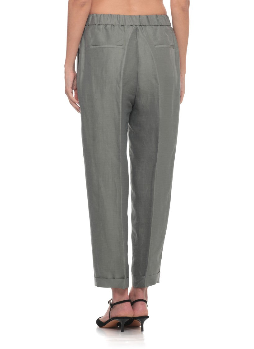 Peserico Grey Elastic Waist Linen-Blend Pants