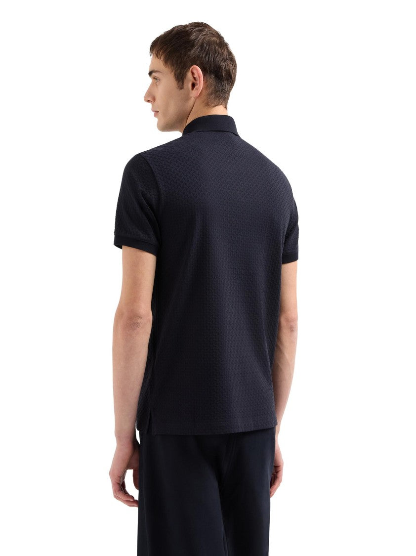 Emporio Armani Short-Sleeved Black Cotton Jacquard Polo