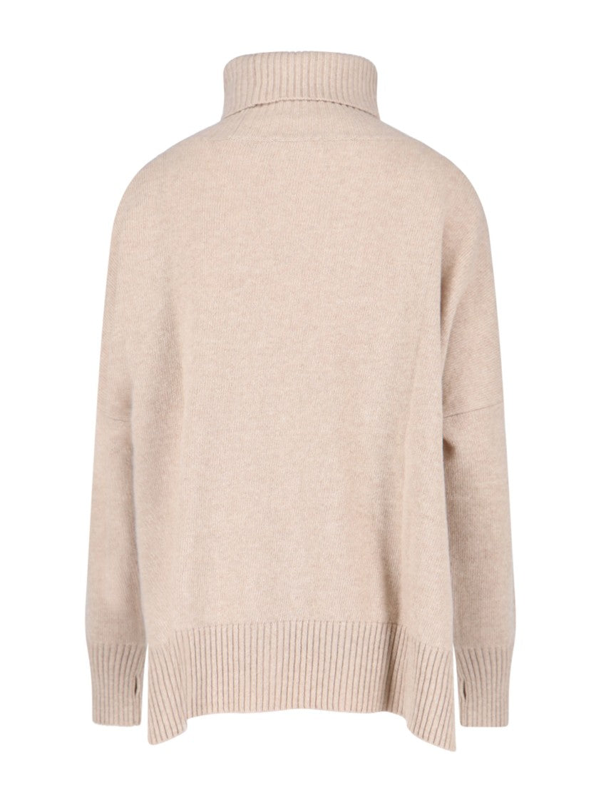 Ma'ry'ya High Neck Cashmere And Virgin Wool Sweater With Side Slits