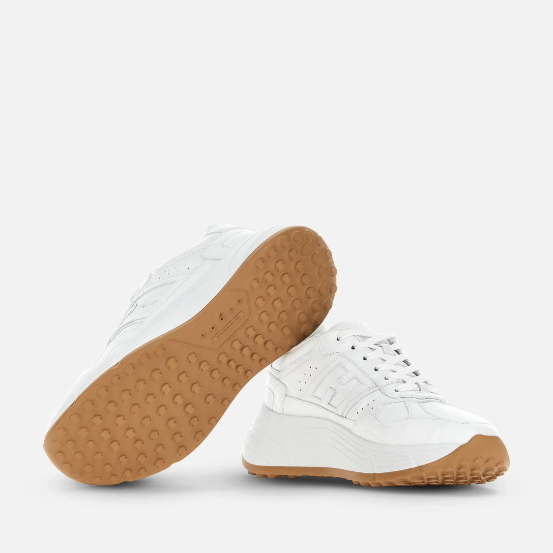 Hogan All-White Lace-Up Sneakers With Embossed Logo