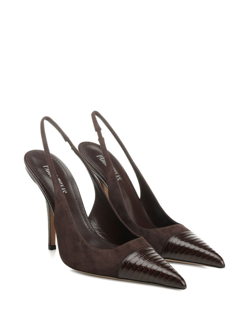 Paris Texas Pointed Toe Slingback Heels With Textured Cap