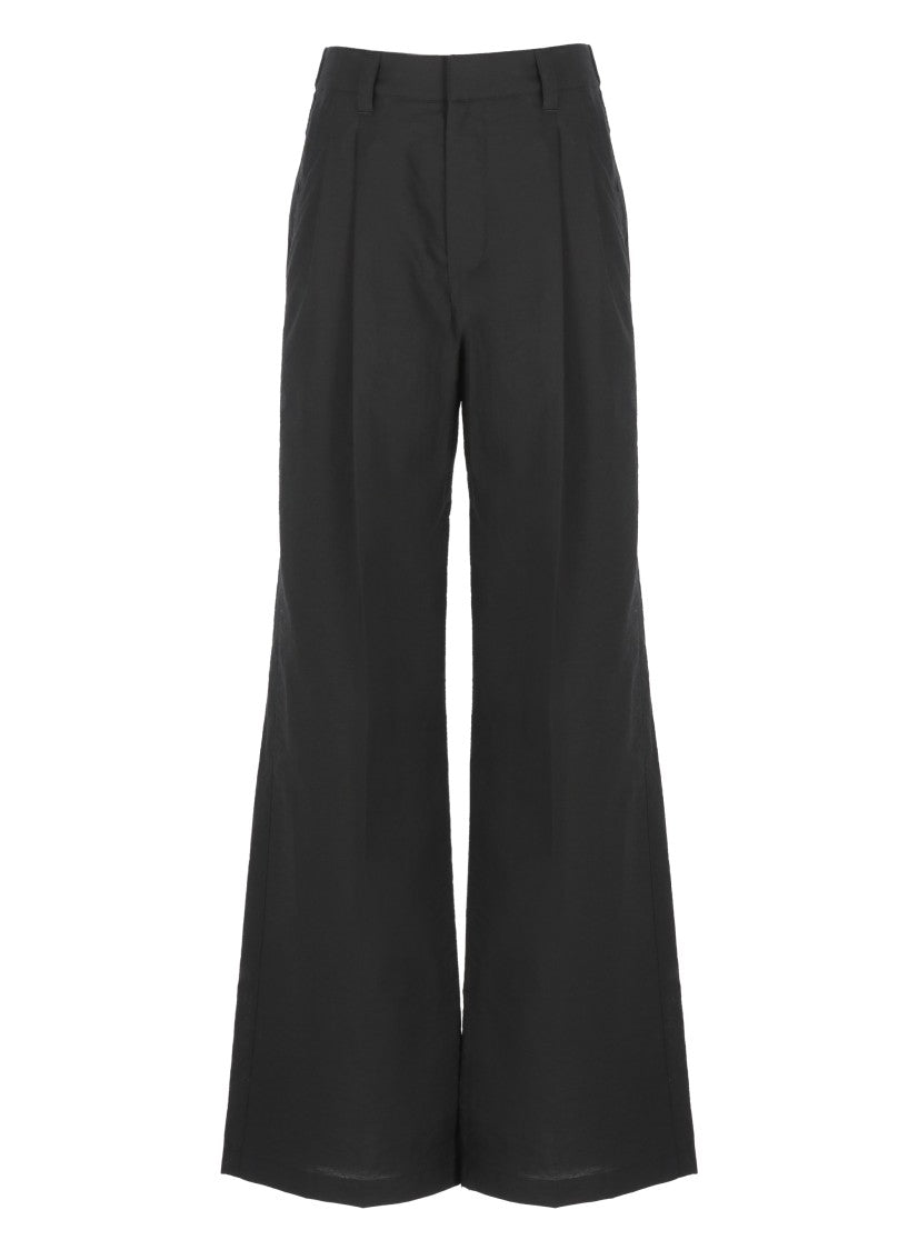 Brunello Cucinelli Wide-Leg Black Cotton Pants