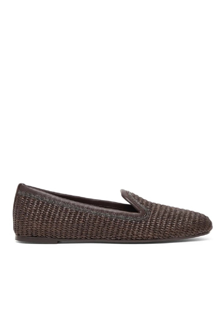Brunello Cucinelli Woven Slip-On Brown Shoes With Elegant Detailing