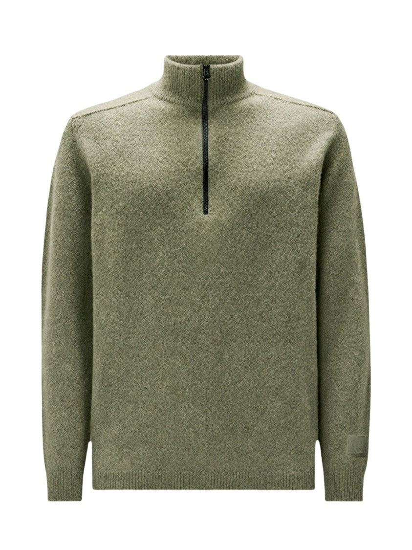C.P. Company Bouclè Extrafine Merino Half Zip Sweater With Logo Detail
