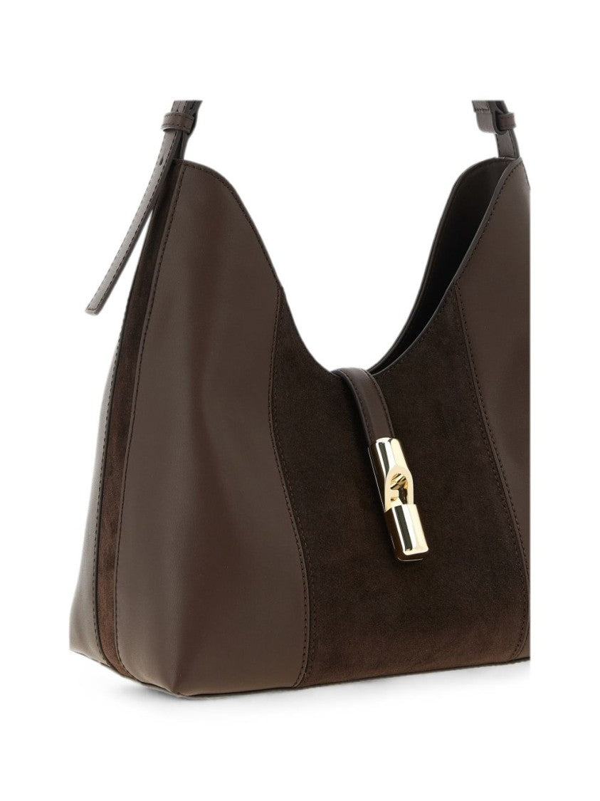 Furla Brown Leather Handbag With Suede Panel